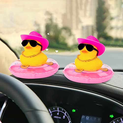 wonuu Car Rubber Duck Car Duck Decoration Dashboard Car Ornament for Car Dashboard Decoration Accessories with Mini Bachelor Cap Necklace and Sunglasses - Image 4