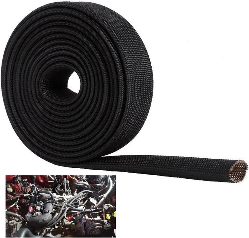 WISAUTO High Temp Black Auto Heat Sleeve Fiberglass Adjustable Heat Shield Black Color (10FT X 26MM(1'')) - Image 1