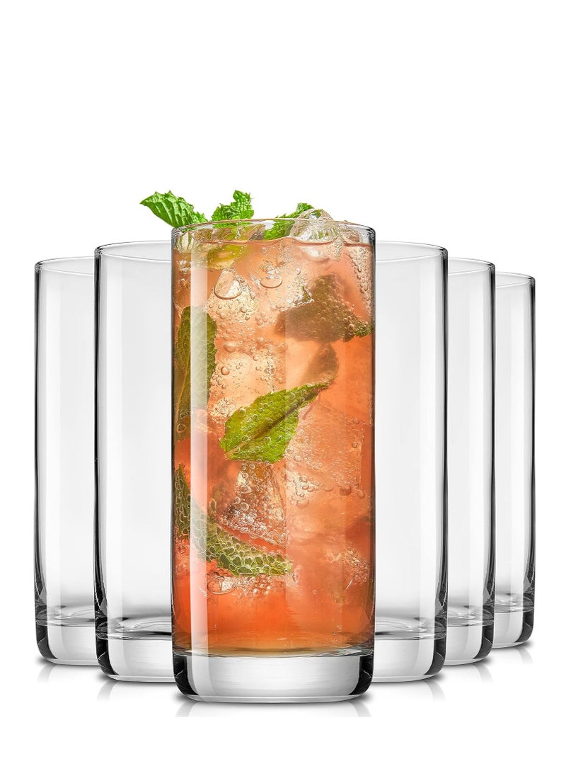 JoyJolt JoyJolt Faye 13oz Highball Glasses, 6pc Tall Glass Sets. Lead-Free Crystal Drinking Glasses. Water Glasses, Mojito Glass Cups, Tom Collins Bar Glassware, and Mixed Drink Cocktail Glass Set  - Image 1