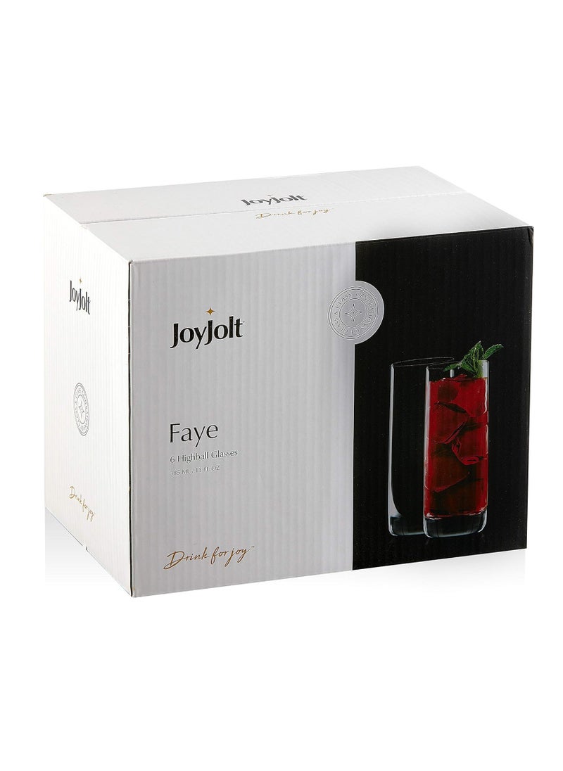 JoyJolt JoyJolt Faye 13oz Highball Glasses, 6pc Tall Glass Sets. Lead-Free Crystal Drinking Glasses. Water Glasses, Mojito Glass Cups, Tom Collins Bar Glassware, and Mixed Drink Cocktail Glass Set  - Image 2