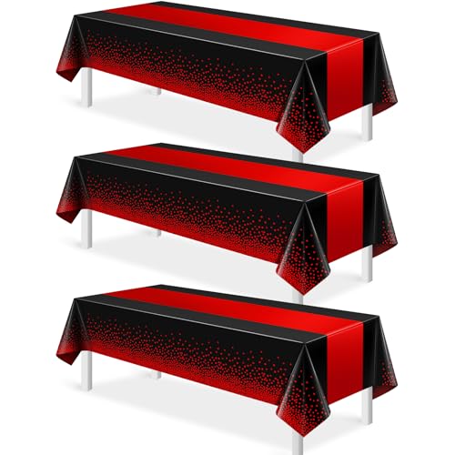 MASHAN 3Pcs Black and Red Tablecloth Party Decorations,Plastic Black Table Cloth Printed Red Table Runner Disposable Rectangle Cover for Birthday Weeding Anniversary Graduation Party,54 x108 Inch - Image 1