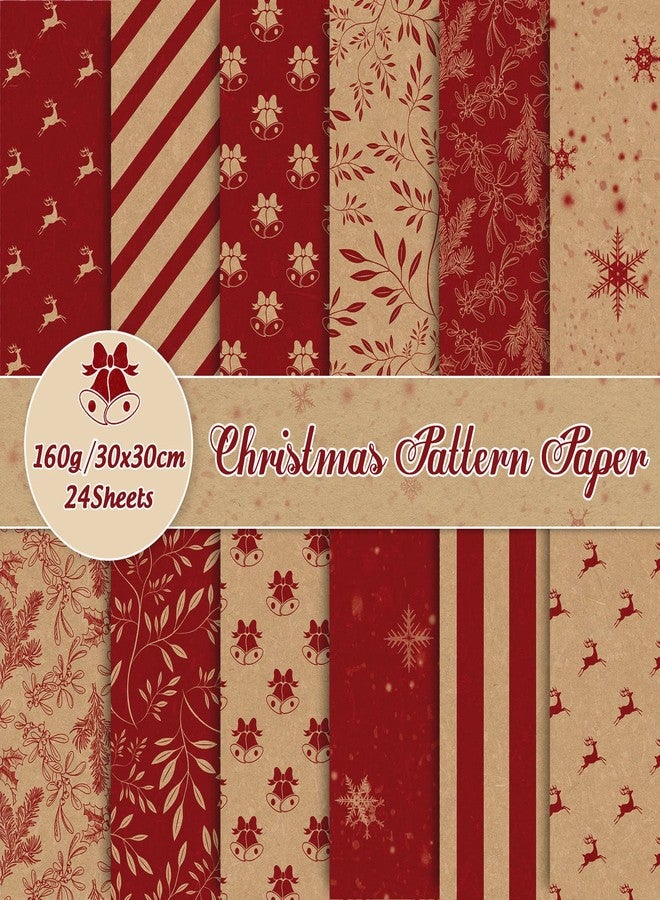 Whaline 24 Pack Christmas Pattern Papers Rustic Xmas Scrapbook Paper 12 Designs Double-Sided Kraft Red Craft Paper Folded Flat for DIY Card Making Photo Album Decor - Image 1