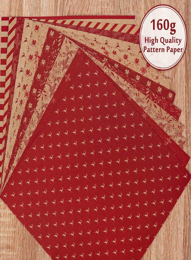 Whaline 24 Pack Christmas Pattern Papers Rustic Xmas Scrapbook Paper 12 Designs Double-Sided Kraft Red Craft Paper Folded Flat for DIY Card Making Photo Album Decor - Image 5