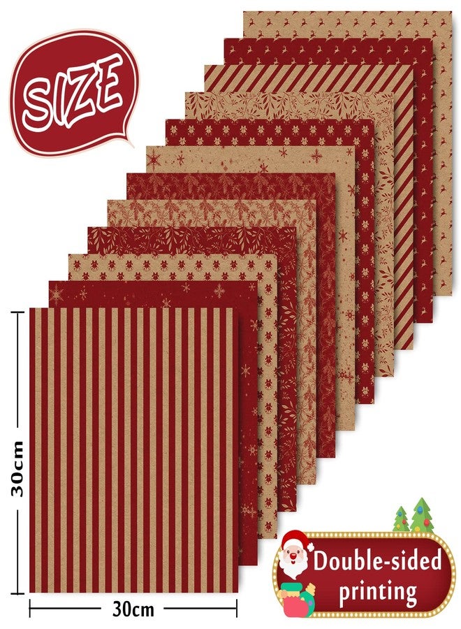 Whaline 24 Pack Christmas Pattern Papers Rustic Xmas Scrapbook Paper 12 Designs Double-Sided Kraft Red Craft Paper Folded Flat for DIY Card Making Photo Album Decor - Image 2