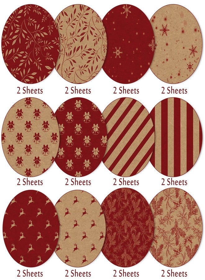 Whaline 24 Pack Christmas Pattern Papers Rustic Xmas Scrapbook Paper 12 Designs Double-Sided Kraft Red Craft Paper Folded Flat for DIY Card Making Photo Album Decor - Image 3