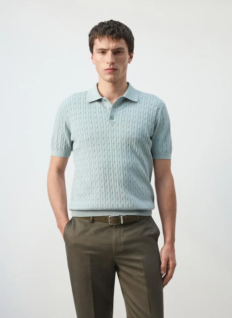 Mango Man 100% cotton braided knitted polo shirt