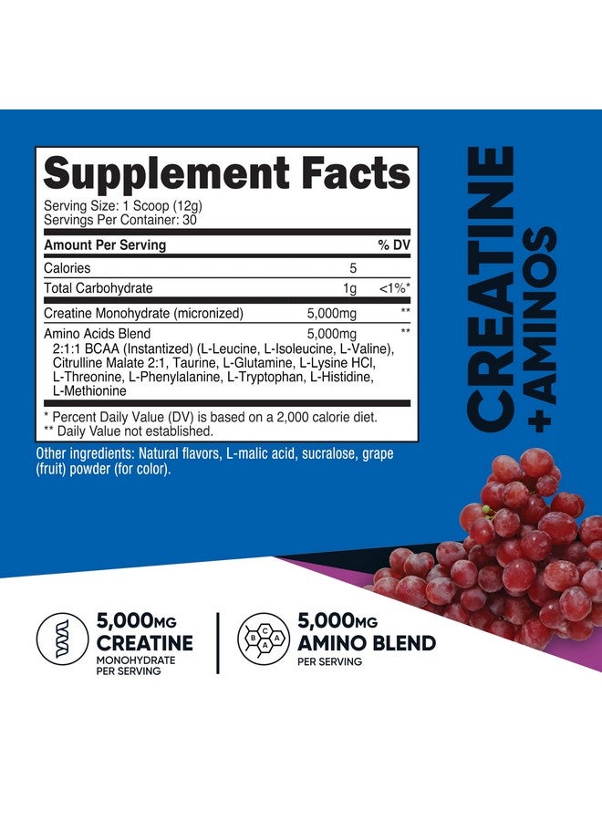 Nutricost Creatine + Aminos 30 Servings (Grape Flavored) - 5,000mg Creatine Monohydrate + 5000mg Amino BCAA Blend Per Serving - Image 2