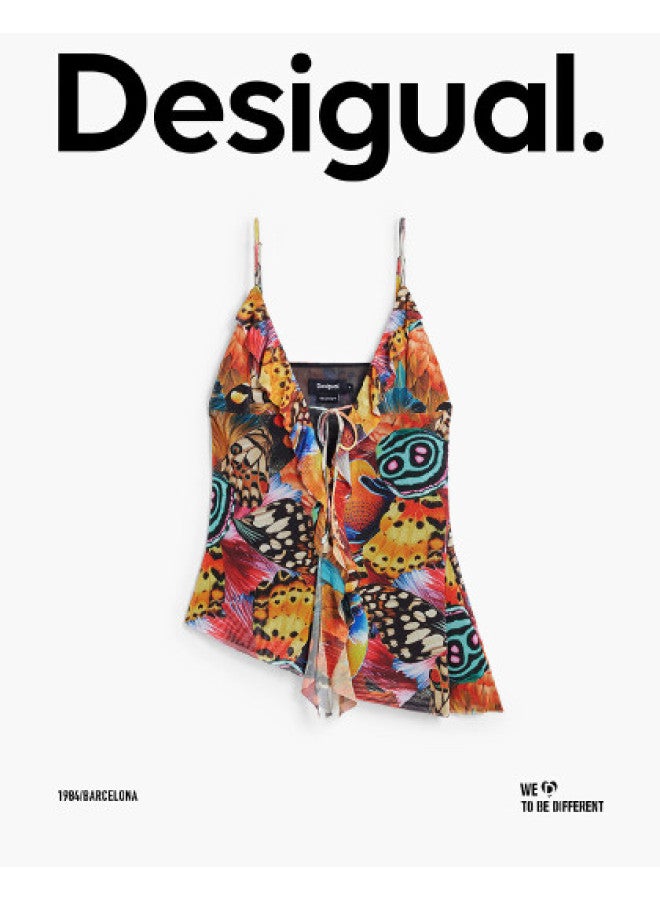 DESIGUAL قمة بدون أكمام على شكل حرف V بطبعة فراشة تجريدية من الربيع والصيف - Image 1