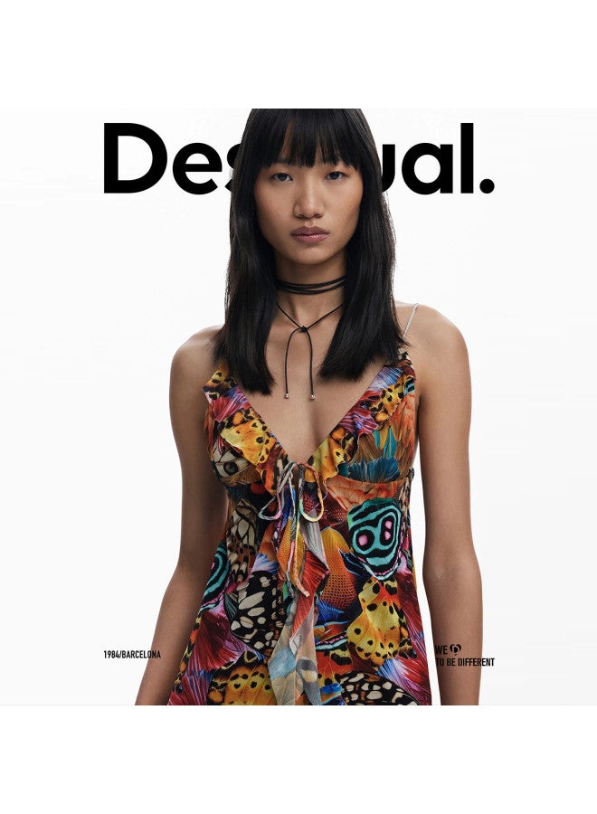 DESIGUAL قمة بدون أكمام على شكل حرف V بطبعة فراشة تجريدية من الربيع والصيف - Image 5