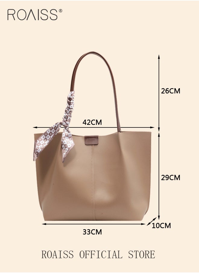 roaiss - Women Single Shoulder Bag Stylish and Versatile Commuter Handheld Bag with Large Capacity and Silk Scarf Decoration - Image 1