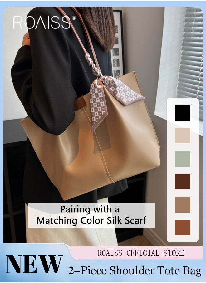 roaiss - Women Single Shoulder Bag Stylish and Versatile Commuter Handheld Bag with Large Capacity and Silk Scarf Decoration - Image 1
