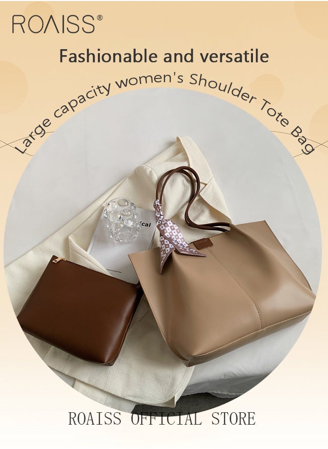 roaiss - Women Single Shoulder Bag Stylish and Versatile Commuter Handheld Bag with Large Capacity and Silk Scarf Decoration - Image 1