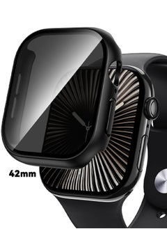ماركة غير محددة متوافق مع حافظة Apple Watch Series 10 مقاس 42 مم صلبة مع واقي شاشة من الزجاج المقوى للخصوصية، غطاء حافظة مقاوم للماء بتصميم فريد من نوعه من البولي كربونات، ملحقات تغطية كاملة لساعة iWatch 10 مقاس 42 مم، أسود  - Image 1