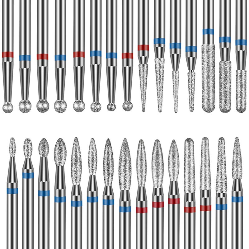 30PCS Cuticle Nail Drill Bits Set 332 Nail Bits for Acrylic Gel Nail Prep Contain FlameBallNeedleSafety Shape Heads Remover Tools Efile Bits for Salon Home Manicure Pedicure Nail Tech