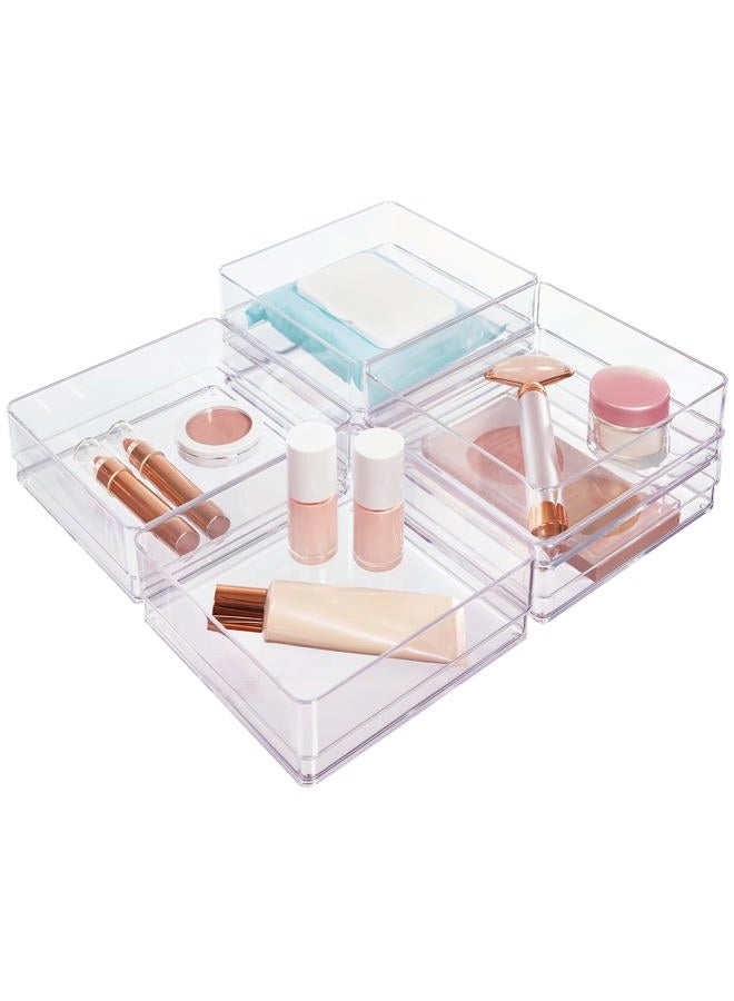 STORi SimpleSort 6-Piece Stackable Clear Drawer Organizer Set | 6" x 6" x 2" Square Trays | Small Makeup Vanity Storage Bins and Office Desk Drawer Dividers | Made in USA - Image 1