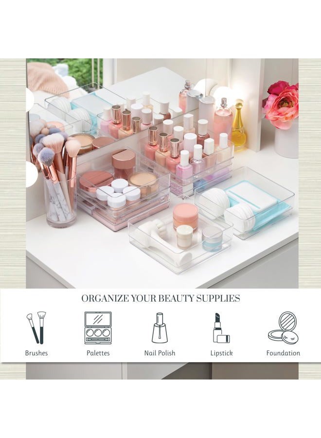 STORi SimpleSort 6-Piece Stackable Clear Drawer Organizer Set | 6" x 6" x 2" Square Trays | Small Makeup Vanity Storage Bins and Office Desk Drawer Dividers | Made in USA - Image 3