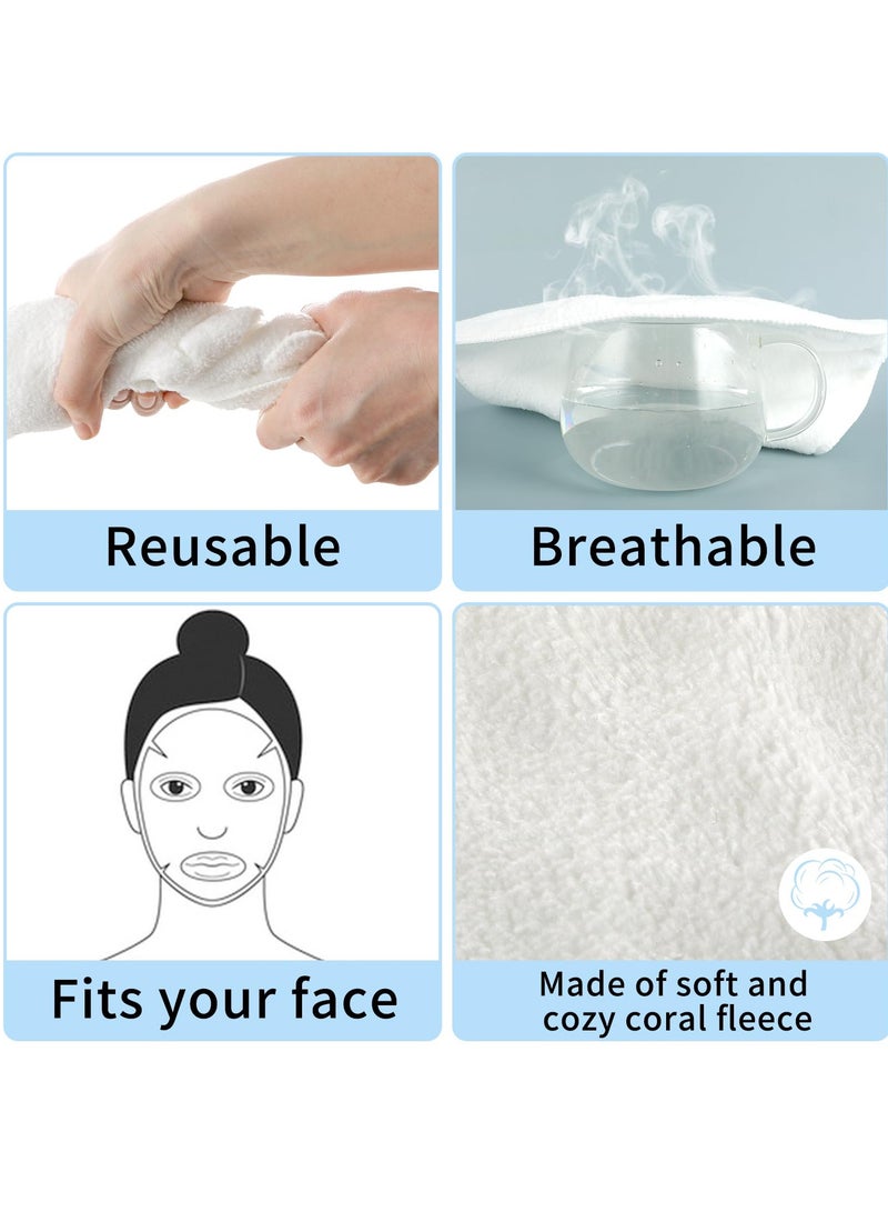إسكدنيا قناع منشفة بخاري قابل لإعادة الاستخدام مكون من قطعتين، مجموعة قناع منشفة الوجه الساخن لترطيب الوجه، قناع منشفة سبا للعناية بالبشرة من الصوف المرجاني للنساء والفتيات والأطفال (أبيض) - Image 5