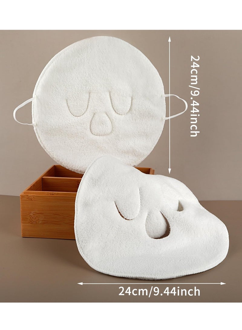 إسكدنيا قناع منشفة بخاري قابل لإعادة الاستخدام مكون من قطعتين، مجموعة قناع منشفة الوجه الساخن لترطيب الوجه، قناع منشفة سبا للعناية بالبشرة من الصوف المرجاني للنساء والفتيات والأطفال (أبيض) - Image 2