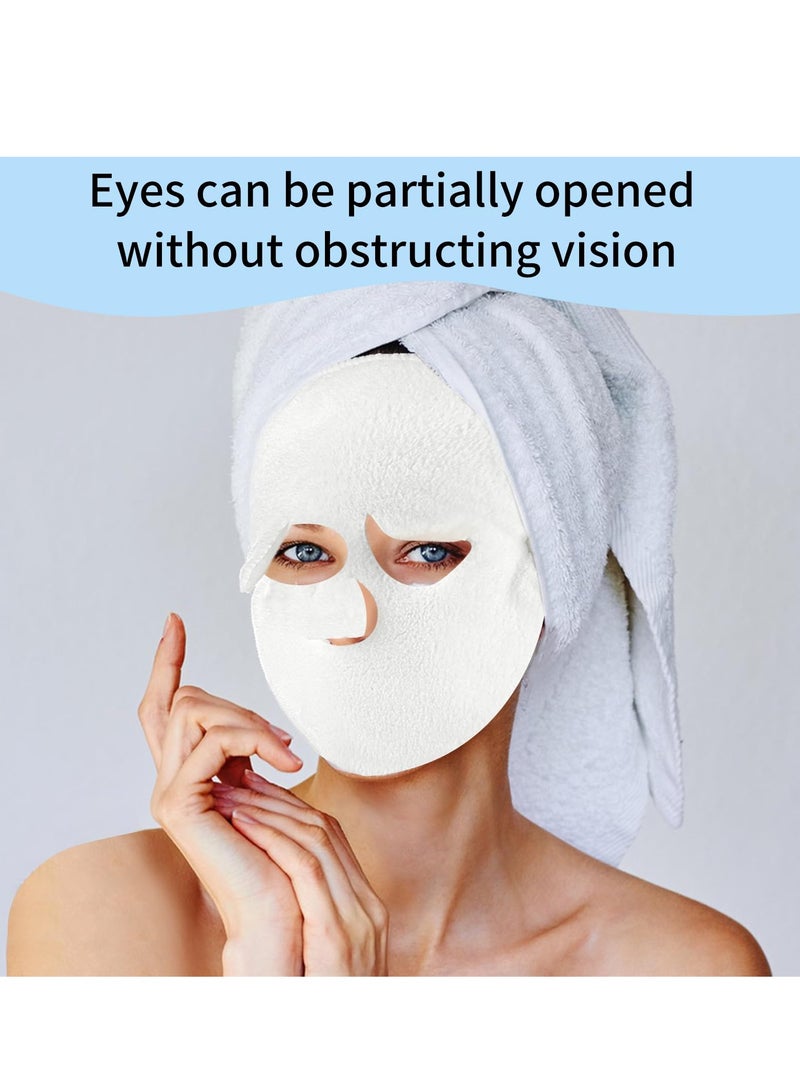 إسكدنيا قناع منشفة بخاري قابل لإعادة الاستخدام مكون من قطعتين، مجموعة قناع منشفة الوجه الساخن لترطيب الوجه، قناع منشفة سبا للعناية بالبشرة من الصوف المرجاني للنساء والفتيات والأطفال (أبيض) - Image 4