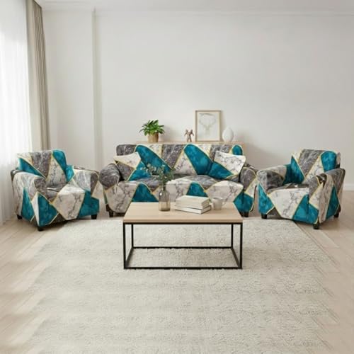 B BESTILO Marble Print Sofa Cover 3 Seater Fully Covered | Universal 360° Anti-Slip Stretchable 3Seater Sofa Slipcover | Elastic Sofa Set Imported Slipcover Protector (Triple Seater, 190-230 cm) - Image 2