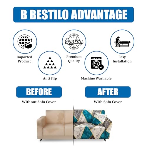 B BESTILO Marble Print Sofa Cover 3 Seater Fully Covered | Universal 360° Anti-Slip Stretchable 3Seater Sofa Slipcover | Elastic Sofa Set Imported Slipcover Protector (Triple Seater, 190-230 cm) - Image 3