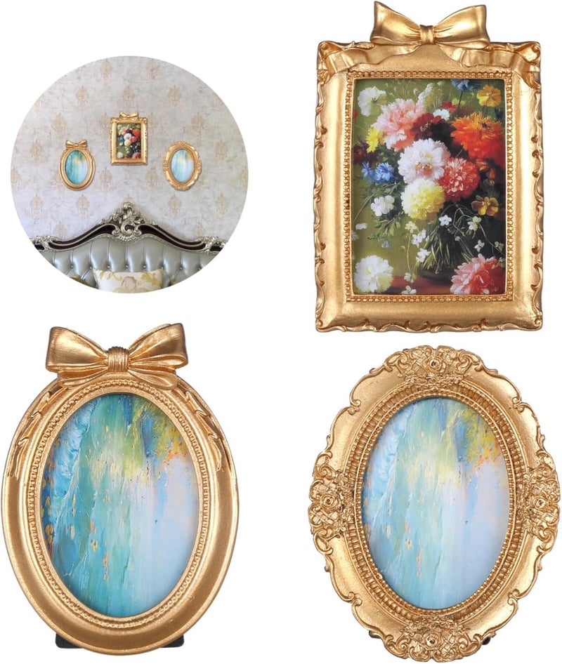 3-Piece Embossed Baroque Picture Frames Set, Antique Mini Photo Frames for Wall & Tabletop Display - Image 1