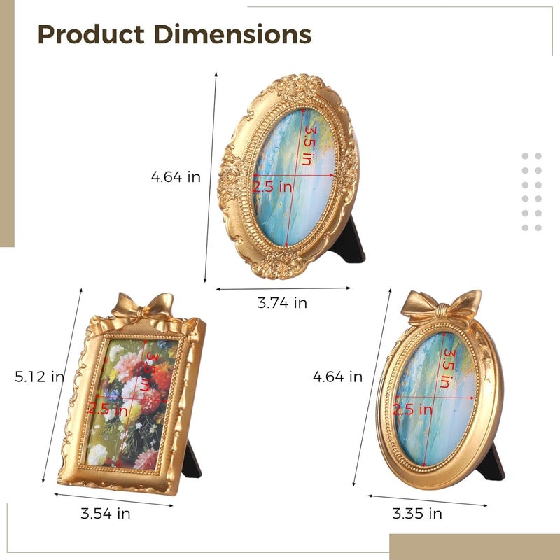 3-Piece Embossed Baroque Picture Frames Set, Antique Mini Photo Frames for Wall & Tabletop Display - Image 5