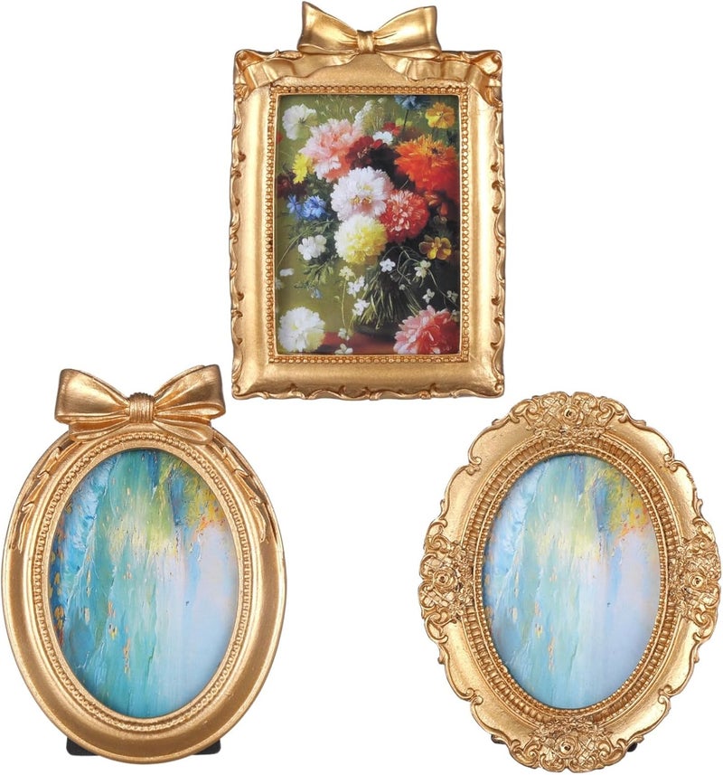 3-Piece Embossed Baroque Picture Frames Set, Antique Mini Photo Frames for Wall & Tabletop Display - Image 2