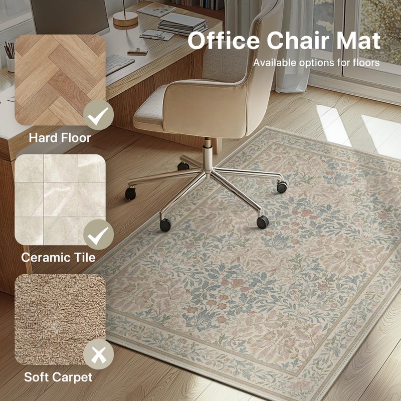 BESBLEE 36"x48" Office Chair Mat for Hardwood Tile Floor, Under Desk Carpet Protector for Rolling Computer Chair Mat, Machine Washable Area Rug, Anti-Slip 1/5" Thick Low Pile Thin Vinyl Floor Mat, Beige Pink - Image 3