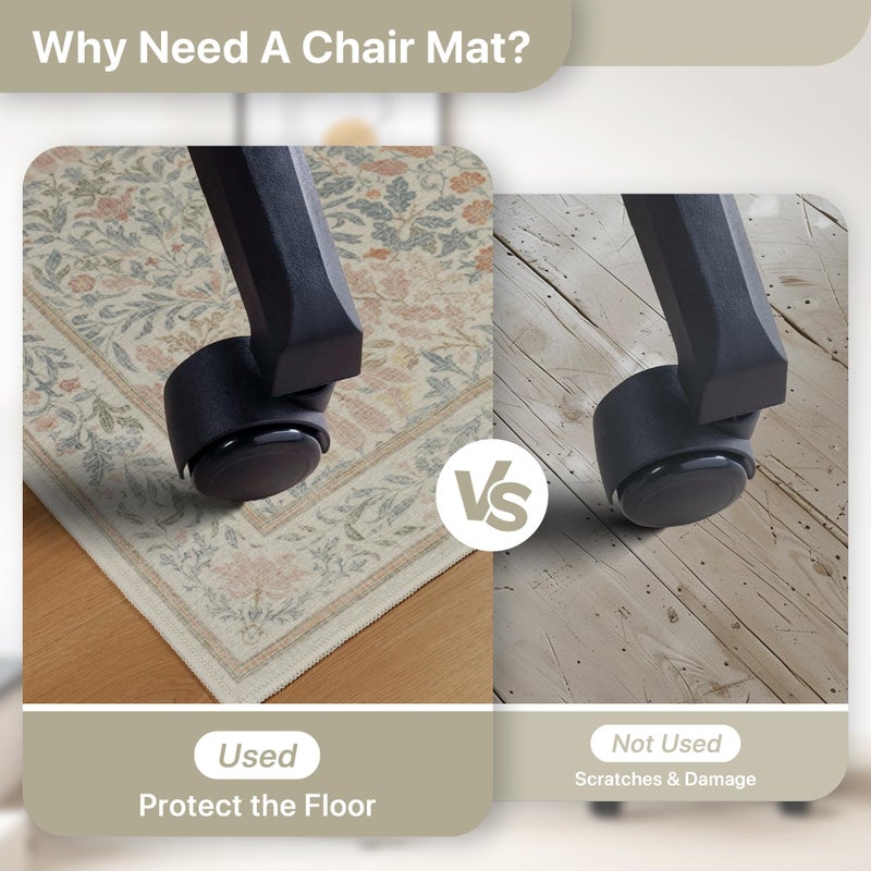 BESBLEE 36"x48" Office Chair Mat for Hardwood Tile Floor, Under Desk Carpet Protector for Rolling Computer Chair Mat, Machine Washable Area Rug, Anti-Slip 1/5" Thick Low Pile Thin Vinyl Floor Mat, Beige Pink - Image 5