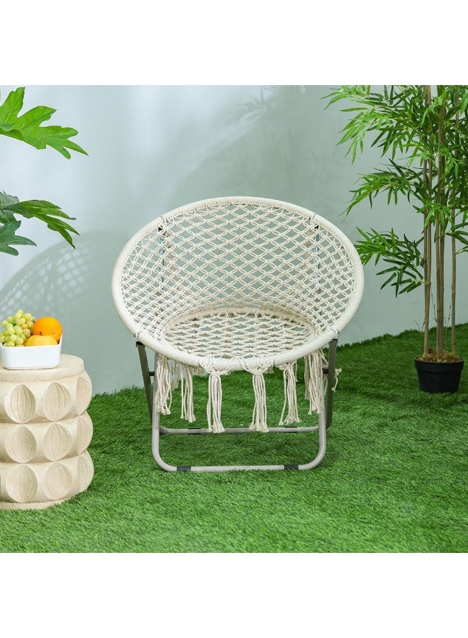 DANUBE HOME Cotton Rope Relaxing Chair Light Weight Patio Chair All Weather Durable Material Picnic Chair Portable Stool For Outdoor Garden Camping Picnic Off White - Image 1