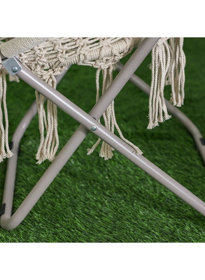 DANUBE HOME Cotton Rope Relaxing Chair Light Weight Patio Chair All Weather Durable Material Picnic Chair Portable Stool For Outdoor Garden Camping Picnic Off White - Image 5