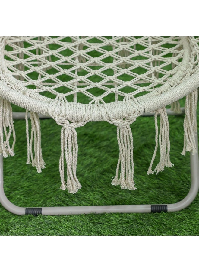 DANUBE HOME Cotton Rope Relaxing Chair Light Weight Patio Chair All Weather Durable Material Picnic Chair Portable Stool For Outdoor Garden Camping Picnic Off White - Image 2