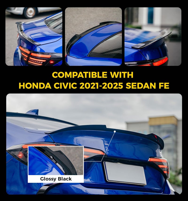 Xprite Spoiler Wing Compatible with 2021 2022 2023 2024 2025 2026 Honda Civic Sedan Sport Spoiler 11th Civic Rear Trunk Spoiler ABS Material- Glossy Black - Image 2