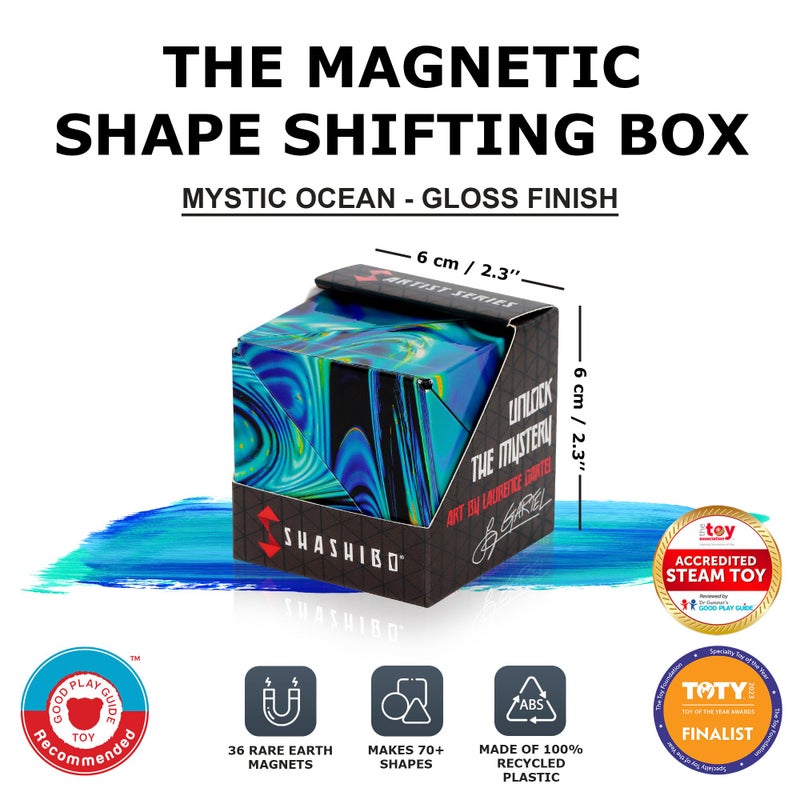 Shashibo Shape Shifting Box - Award-Winning, Patented Fidget Cube w/ 36 Rare Earth Magnets - Transforms Into Over 70 Shapes, Gift Box, Download Fun in Motion Toys Mobile App (Mystic Ocean, 4 Pack) - Image 2