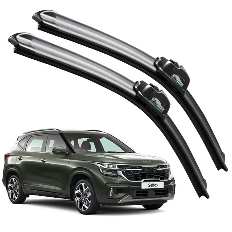 ROYALTECH Frameless Rubber Car Wiper Blades Set of 2 Compatible with (KIA Seltos (2019-Till Date) (D-24,P-18)) - Image 1
