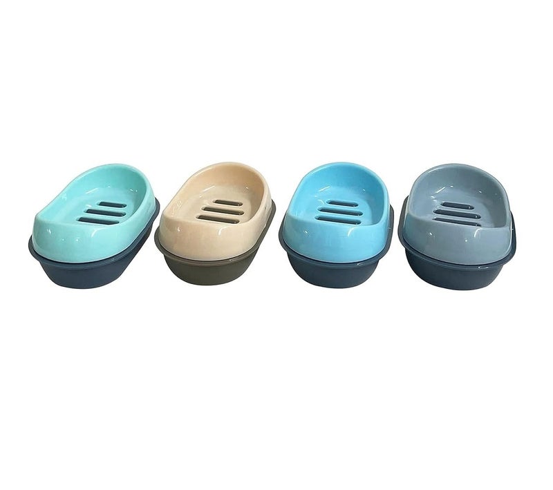 c s m CSM Plastic Soap Cases- Set Of 4 Pcs (Blue, Grey, Beige, Light Blue) - Image 1