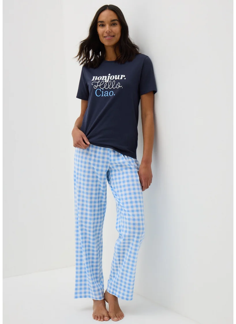 Matalan Navy Gingham Bonjour Pyjama Set