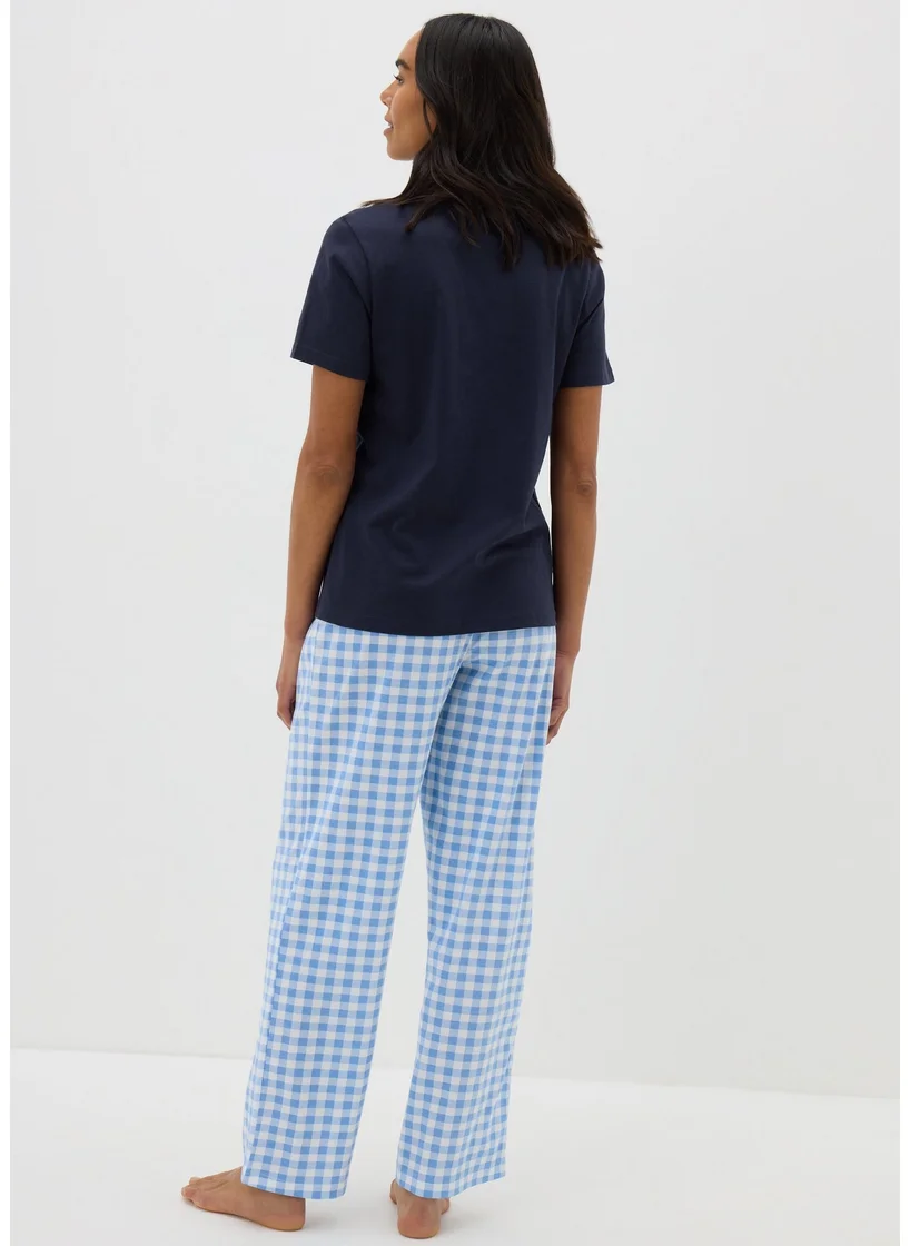 Matalan Navy Gingham Bonjour Pyjama Set