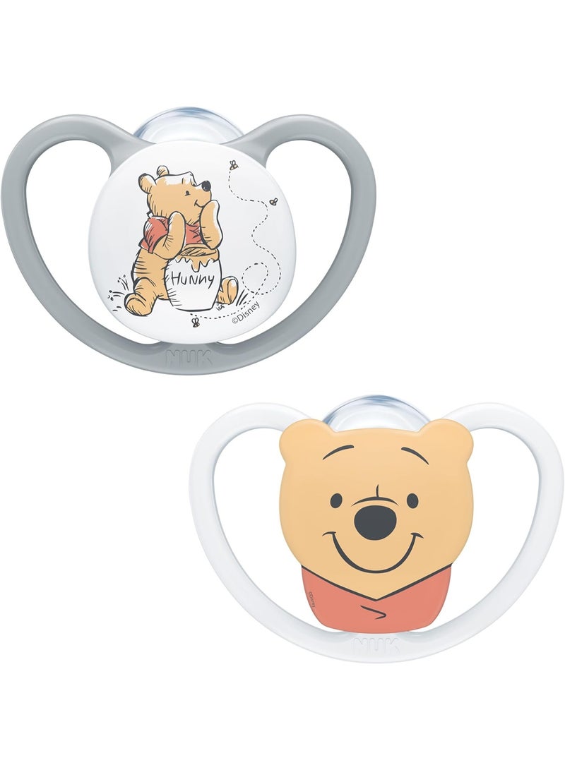 NUK Space Baby Dummy | 6-18 Months | Soothers with Extra Ventilation| BPA-Free Silicone | Disney Winnie the Pooh | 2 Count - Image 1