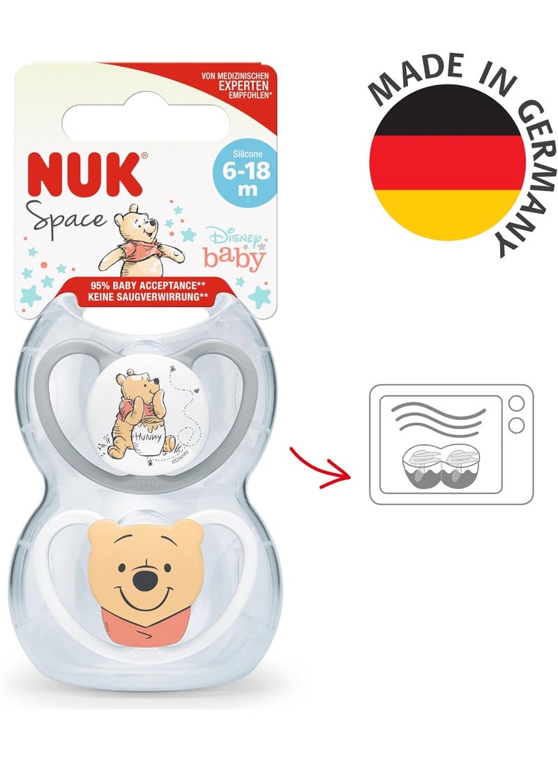 NUK Space Baby Dummy | 6-18 Months | Soothers with Extra Ventilation| BPA-Free Silicone | Disney Winnie the Pooh | 2 Count - Image 5