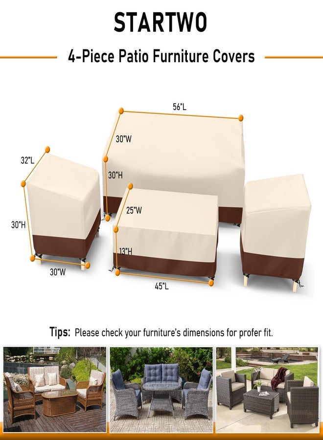 STARTWO Outdoor Furniture Cover Waterproof, Patio Furniture Covers 4 Piece Set, Heavy Duty 600D Patio Furniture Set Cover for Chairs, Couch, Table Coffee, Beige - Image 2