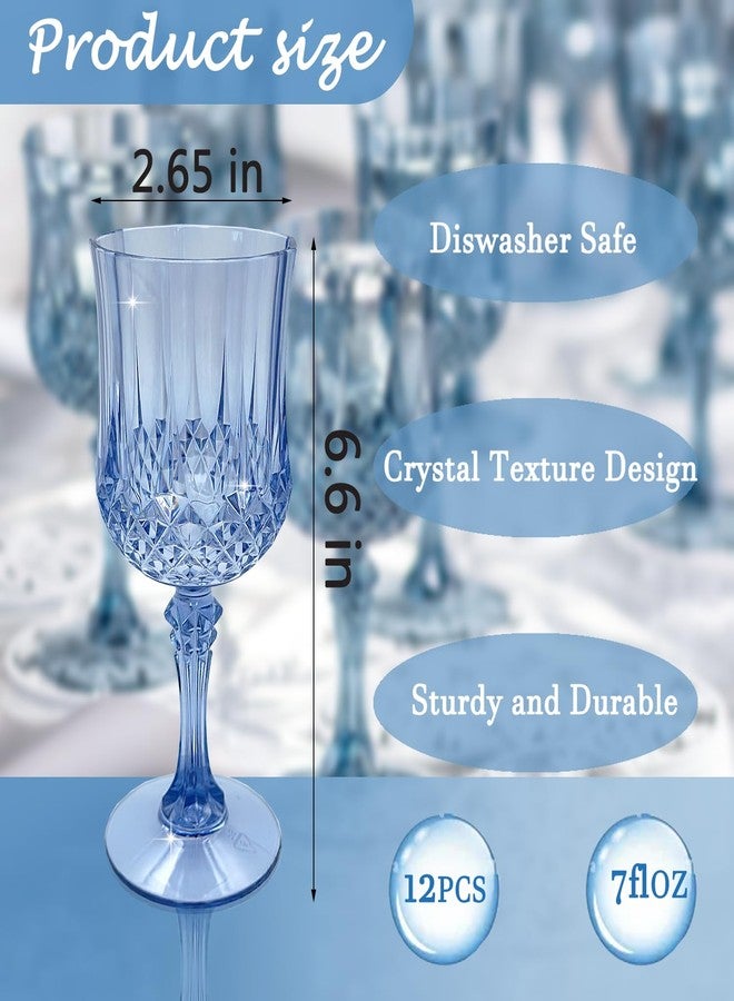 LEYIQU Plastic Wine Glasses, Plastic Goblets Vintage Style Cordial Drinking Glasses for Valentine’s Day, Wedding Reception, Grand Event Party Supplies (12, Blue) - Image 2