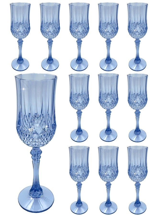 LEYIQU Plastic Wine Glasses, Plastic Goblets Vintage Style Cordial Drinking Glasses for Valentine’s Day, Wedding Reception, Grand Event Party Supplies (12, Blue) - Image 1