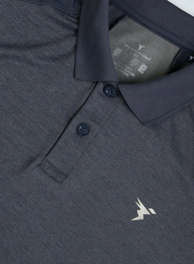 Technosport Technosport Men Grey Slim Fit Melange Polo