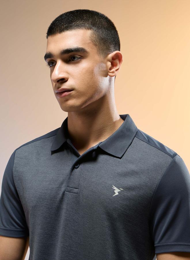 Technosport Men Grey Slim Fit Melange Polo - Image 3
