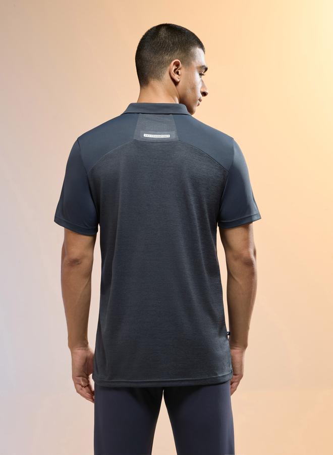 Technosport Men Grey Slim Fit Melange Polo - Image 4
