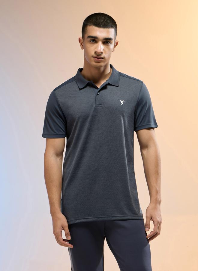 Technosport Men Grey Slim Fit Melange Polo - Image 2