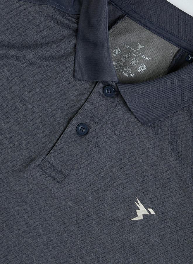 Technosport Men Grey Slim Fit Melange Polo - Image 5