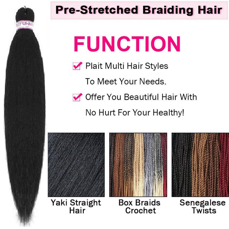 BEFUNNY Pre Stretched Braiding Hair 8 Packs 24 Inch Professional Pre Stretched Crochet Hair For Human Braiding Or Twist Natural Black Yaki Perm Straight Synthetic Hair Extension For Women(24", 1B#) - Image 4